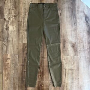 Zara Faux Leather Fleece Lined Ankle Zip Pants in Olive Green